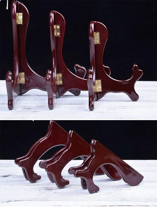 Wooden Easel Mahogany Finish Display Stand Plate Holder Picture Frame Folding Display Stand (7 inches)