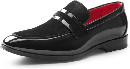 Stylish and comfortable patent leather and velvet loafers from Bruno Marc, with a slip-on design.