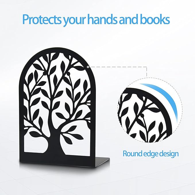 Umikk Book Ends, Bookends for Shelves, Tree Book End to Hold Books, Metal Bookend Stopper, Non-Skid Book Holder, Black Book Supports for Office Home Kitchen, Modern Decorative Bookends(3 Pair6 Pcs)
