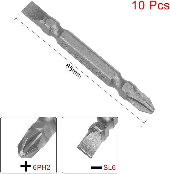 uxcell 10 Pcs PH2SL6 Magnetic Double Ended Screwdriver Bits, 14 Inch Hex Shank 2.56-inch Length S2 Power Tool