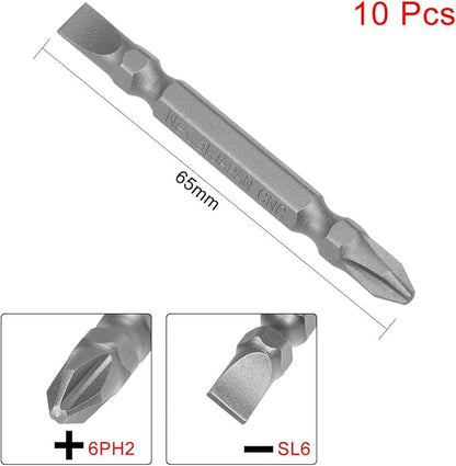 uxcell 10 Pcs PH2SL6 Magnetic Double Ended Screwdriver Bits, 14 Inch Hex Shank 2.56-inch Length S2 Power Tool