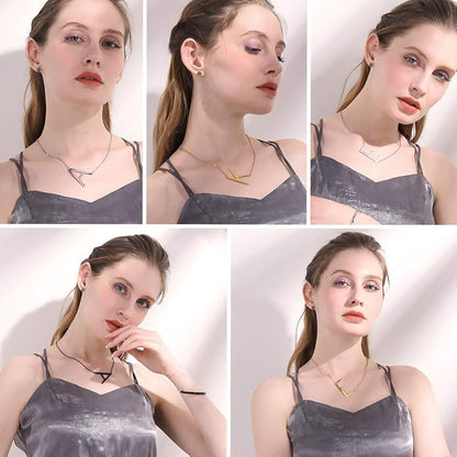 U7 Alphabet Initial Jewelry Women Girls Necklace with Letter A to Z Stainless Steel / 18K Gold Plated CZ Crystal or Statement Sideways Initials Choker Pendant Necklace, Gift Box Packed