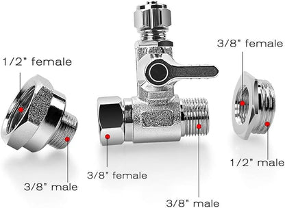 Frizzlife NPT Thread Pipe Fitting Converter - 12 to 38 inch Comp Water Supply Angle Stop Valve Adapter for Reverse Osmosis Water Filters, Brass(38" Male to 12" Female and 12" Male to 38" Female)