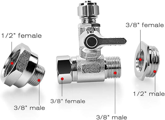 Frizzlife NPT Thread Pipe Fitting Converter - 12 to 38 inch Comp Water Supply Angle Stop Valve Adapter for Reverse Osmosis Water Filters, Brass(38" Male to 12" Female and 12" Male to 38" Female)