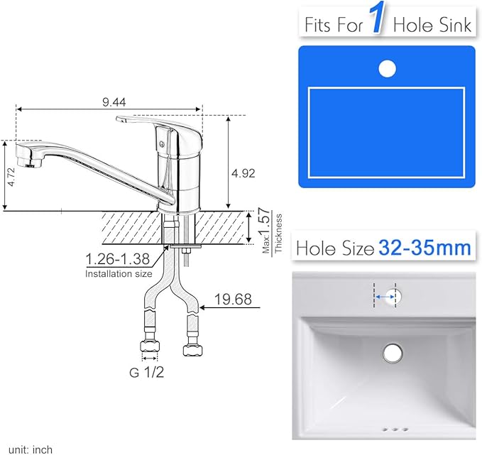 ROVATE Classic Single Handle Kitchen Sink Faucet, Brass 360 Degree Swivel Single Hole Mixer Faucet, Chrome