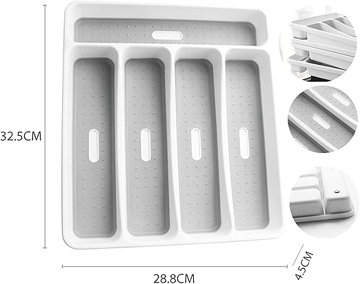 Classic Large Cutlery Tray, Silverware Tray for Drawer, 5 Compartment Flatware Organizer HolderDivider, Multi-Purpose Storage With Non-slip Rubber Feet for Kitchen, Office, Bathroom