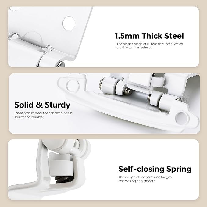 26 Pack (13 Pair) White Cabinet Hinges - 1/2-inch Overlay, Semi-Concealed Self Closing Hardware with Door Bumper, White Face Mount Hardware