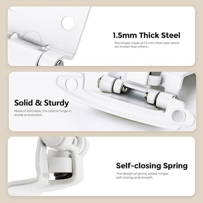 26 Pack (13 Pair) White Cabinet Hinges - 1/2-inch Overlay, Semi-Concealed Self Closing Hardware with Door Bumper, White Face Mount Hardware