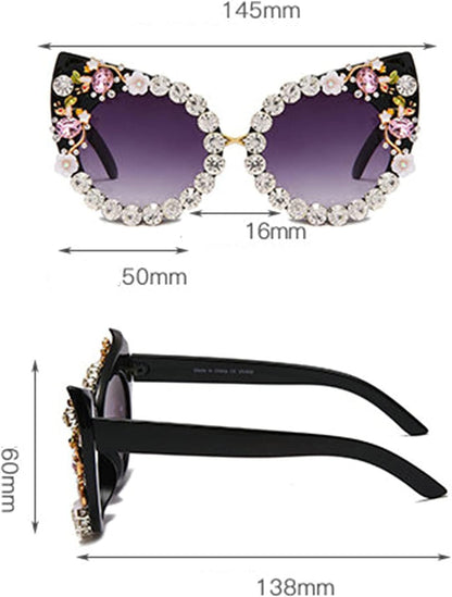 willochra Cat Eye Diamond Sunglasses Women cute Colorful Rhinestones Sunglasses Retro Party Eyewear Shades
