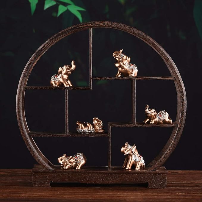 Brass Statu BRABUD Resin Small 6 Elephants Statues, Tabletop Decor, Gold Lucky Elephant Figurine, Home Office Shelf Decor Ornaments, Animal Lover Collectible Gift