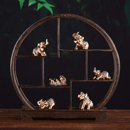 Brass Statu BRABUD Resin Small 6 Elephants Statues, Tabletop Decor, Gold Lucky Elephant Figurine, Home Office Shelf Decor Ornaments, Animal Lover Collectible Gift