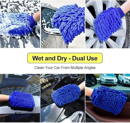Microfiber Car Wash Mitt, Scratch-Free Chenille Cleaning Glove, Dual-Use Waterproof Design, Blue