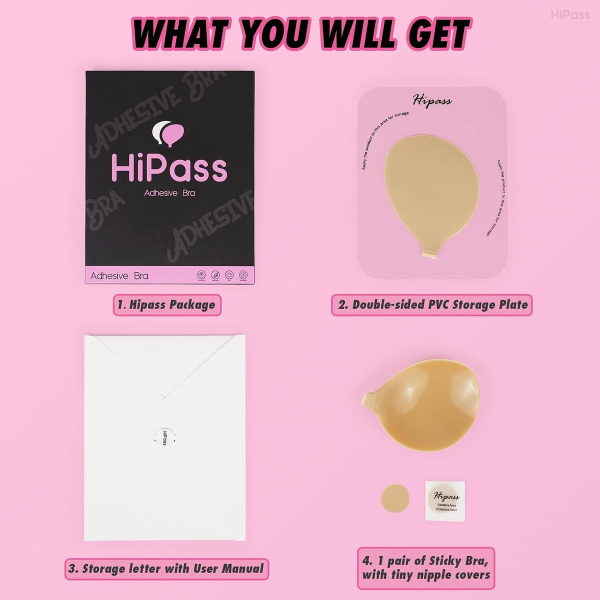 Hipass Adhesive Sticky Bra, Push Up Invisible Bras for Backless Strapless Dress?Reusable Wireless Breast Lift Bras for Women