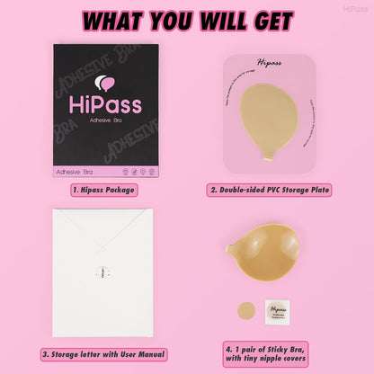 Hipass Adhesive Sticky Bra, Push Up Invisible Bras for Backless Strapless Dress?Reusable Wireless Breast Lift Bras for Women