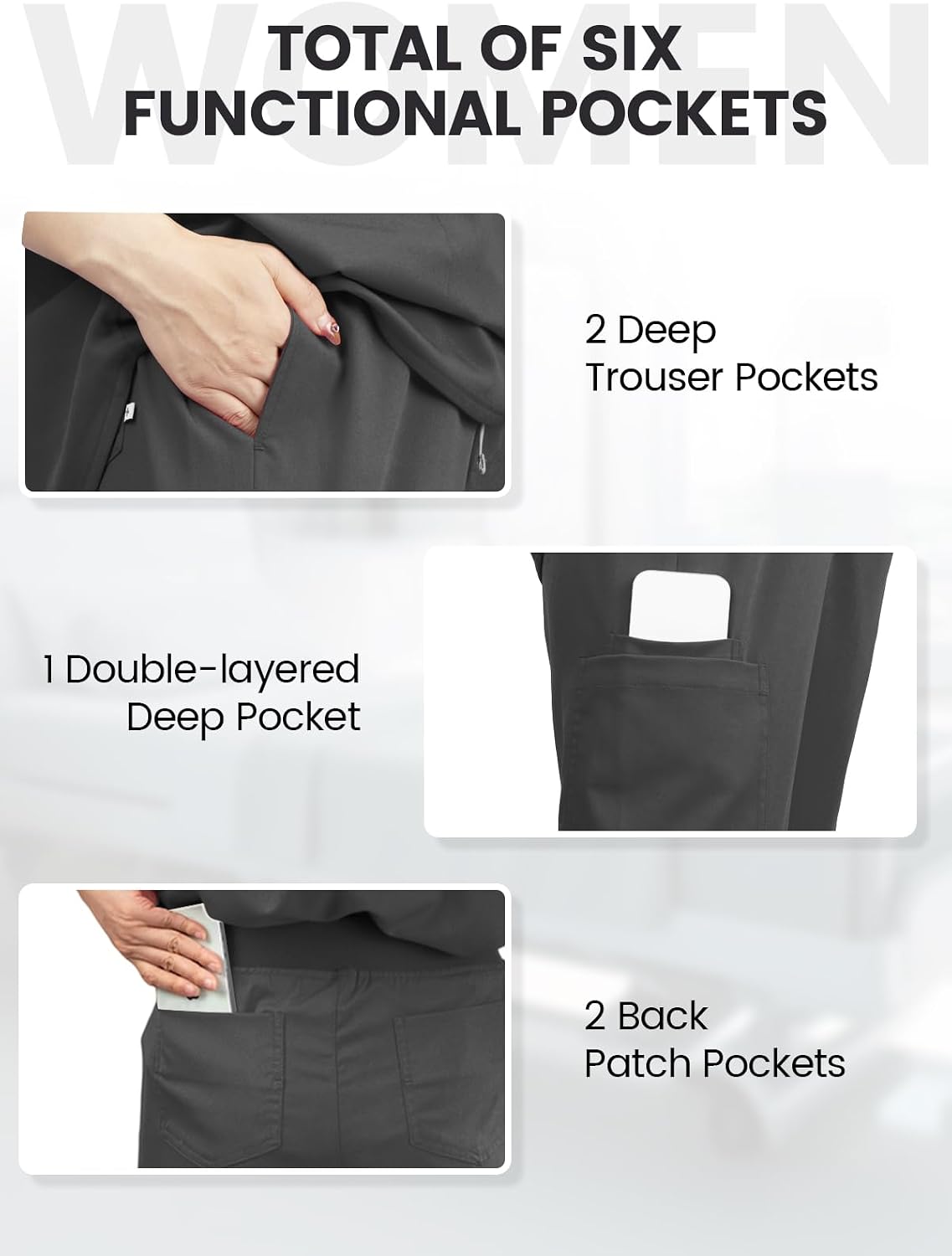 Medical Scrub Pants for Women, Jogger Pants with 6 Pockets, Soft Womens Scrubs Pant Drawstring Mid-Rise Cargo Pants