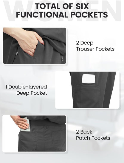 Medical Scrub Pants for Women, Jogger Pants with 6 Pockets, Soft Womens Scrubs Pant Drawstring Mid-Rise Cargo Pants