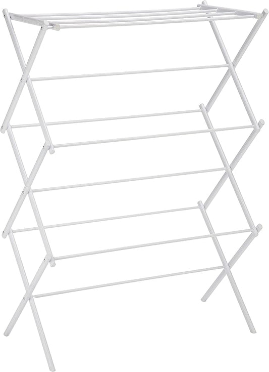 Basics Foldable Portable Laundry Rack for Air Drying Clothing, Indoor Outdoor Use - 14.5" D x 29.5" W x 41.8" H, White