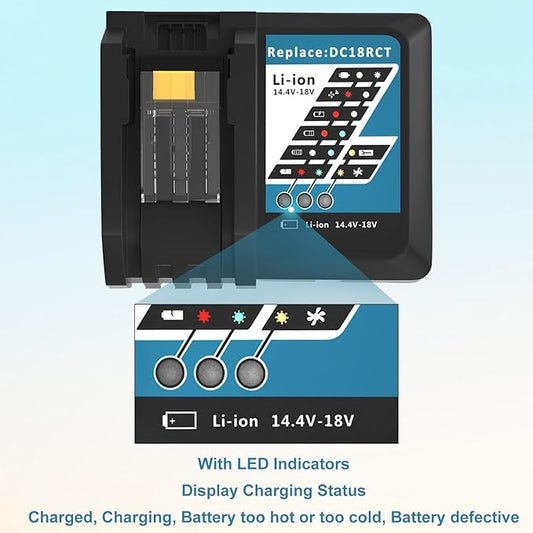 Rapid Charger Compatible with 14.4V 18V Lithium-Ion Battery BL1815 BL1830 BL1840 BL1845 BL1850 BL1860 Replacement for DC18RC Battery Charger