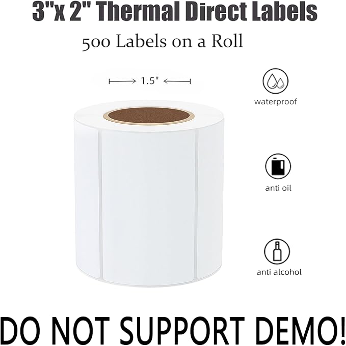 HYBSK 3x2 inch Direct Thermal Label Paper for Barcodes, Address, Compatible with Rollo Label Printer  Zebra Desktop Printers (3"x2",White)