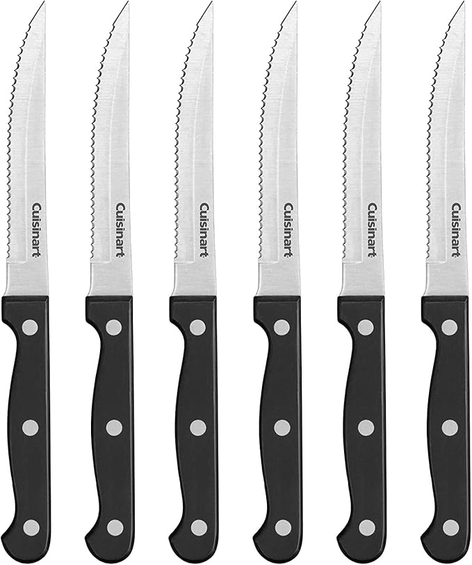 Cuisinart Knife Set, 6pc Steak Knife Set with Steel Blades for Precise Cutting, Lightweight, Stainless Steel  Durable, C77TR-6PSK, Black