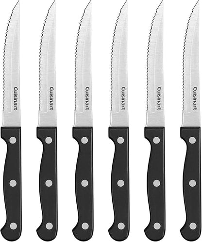 Cuisinart Knife Set, 6pc Steak Knife Set with Steel Blades for Precise Cutting, Lightweight, Stainless Steel  Durable, C77TR-6PSK, Black