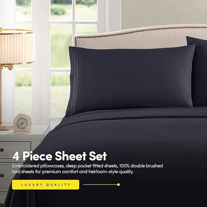 1500 Supreme Collection Full Sheet Sets Navy Blue - Luxury Hotel Bed Sheets and Pillowcase Set for Full Mattress - Extra Soft, Elastic Corner Straps, Deep Pocket Sheets, Full Navy Blue