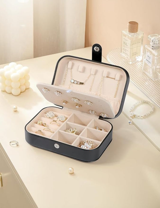 Travel Jewelry Box,Upgraded Travel Jewelry Case,Portable Jewelry Boxes for Women,PU Leather Jewelry Box,Travel Jewelry Organizer for Necklaces,Rings,Earrings,Bracelets,Black