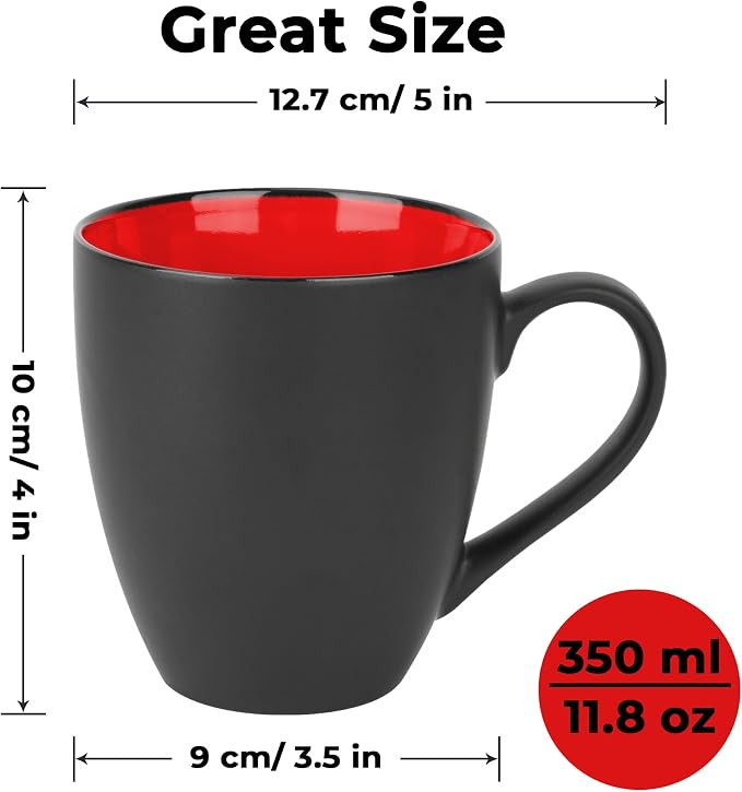 MIAMIO - Coffee Mugs Set of 6 (12 oz) - Le Papillon (Red) - Daily Table Set Ceramic coffee mugs for coffee, cappuccino and tea, 12 oz for everyday use - dishwasher safe - practical for daily use