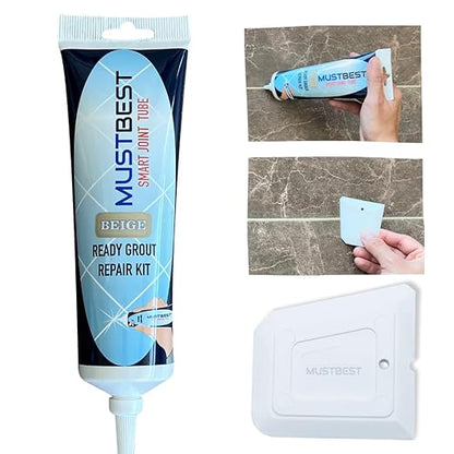 Tile Grout Repair Kit (Beige,13.4 oz-380 Gr), Four-Way Use, Repair, Renew, Repaint, Fill The Gaps, Fast Drying, Odorless, Waterproof And Pre-Mixed Grout Pen For Shower, Kitchen, Pool,Bathroom