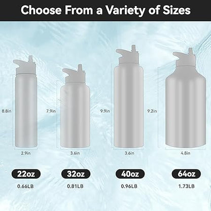 HASLE OUTFITTERS Insulated Water Bottle 22 oz Double Wall Stainless Steel Water Bottle Wide Mouth with Straw Lid  Spout Lid Keeps Cold or Hot(Green Blue Gradient,1)