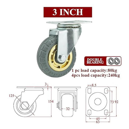 1PCS Casters Heavy Duty Furniture Rubber Swivel Mover Silent Shelves Wheelbarrow Trolley Hardware Transporter Tire Trolley(1pc Stem Brake Wheel,4 inch)