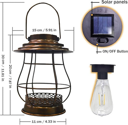 Hanging Solar Lantern,Solar Lantern Outdoor Waterproof,Solar Outdoor Lantern,Retro Desigh Outdoor Lanterns for Patio,Courtyard,Lawn,Garden