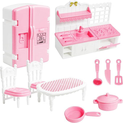 10 Pieces Mini Kitchen Set Dollhouse Kitchen Miniature Kitchen Set Doll Mini Kitchen for Kids Doll House Furniture and Accessories Set Mini Dollhouse Furniture 1 12 Scale