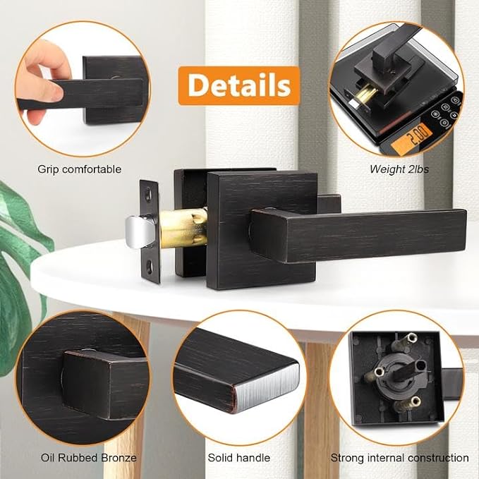 Probrico Heavy Duty Square Passage Lever Door Handle Non-Locking Leverset for Hallway or Closet Reversible for Right  Left Sided Doors - Oil Rubbed Bronze,1 Pack