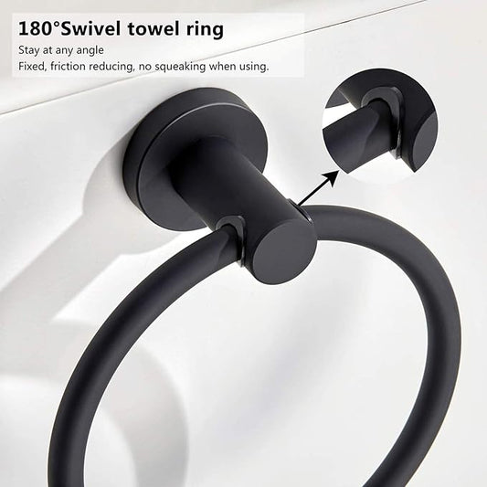 BGL 304 Stainless Steel Towel Ring Hanging Round Simple Black Towel Circular Holder