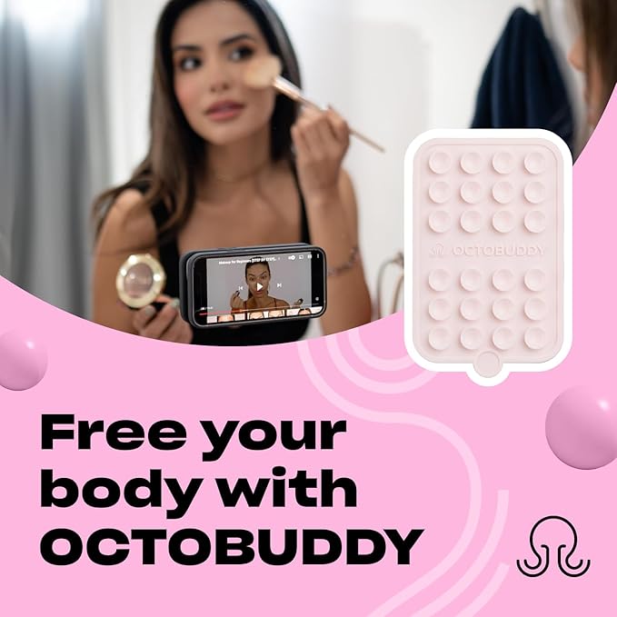 Silicone Double-Sided Suction Phone Case Detachable Mount - Hands-Free, Strong Grip Holder for Selfies  Videos - iPhone  Android Compatible - 2.5A x 3.75A, Chalk Pink