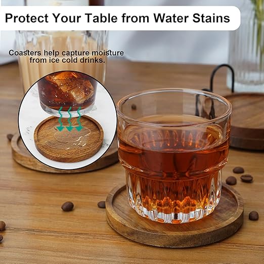 Acacia Wood Coasters with Lip for Drinks Round Coasters Set of 4, MDTARVF Beer Coaster Decor Beverage Cup Coasters Modern Bar Coasters Gift Best Coffee Table Coasters