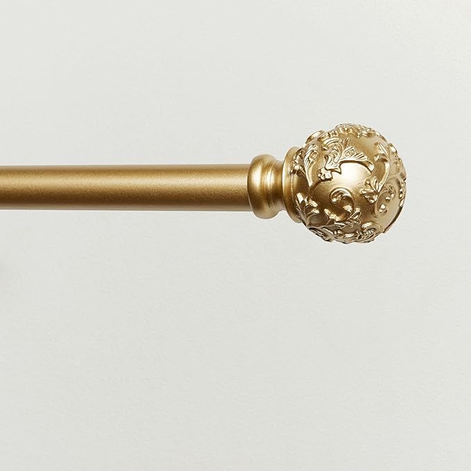 Exclusive Home Vine 1" Curtain Rod and Finial Set, Gold, Adjustable 36"-72"