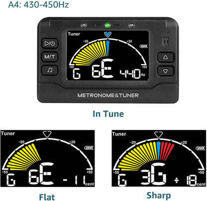 Wegrower Metronome Tuner, Rechargeable 3 In 1 Digital Metronome Tuner Tone Generator for Guitar, Bass, Violin, Ukulele and Chromatic,Clarinet, Trumpet, Flute, Tuners for All Instruments (Clamp cable not included)