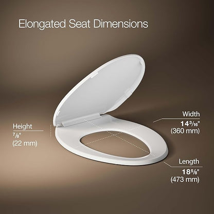 Kohler K-20110-0 Brevia Elongated Toilet Seat with Grip-Tight Bumpers, Quiet-Close Seat, Quick-Attach Hardware, White