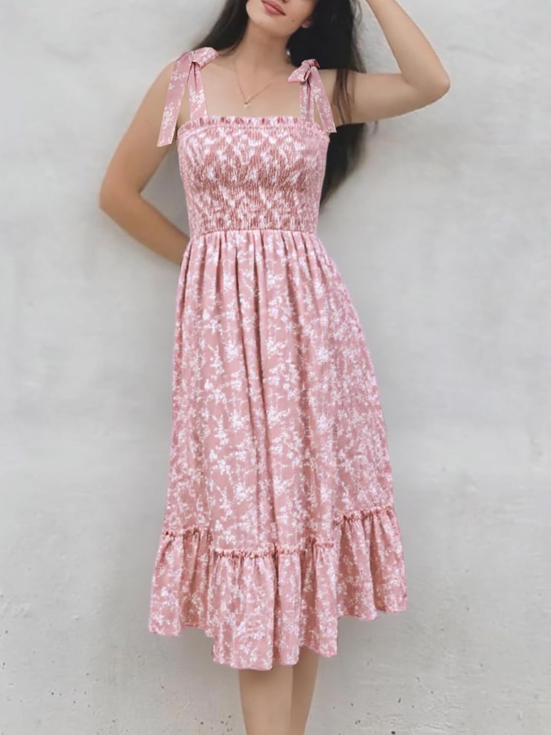 Imily Bela Womens Summer Floral Maxi Dress Boho Tie Strap Sleeveless Smocked A Line Beach Sundress Long Dresses