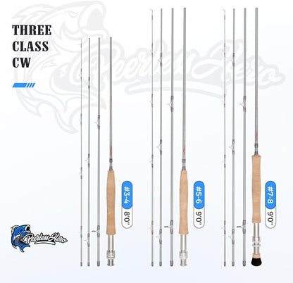 Fly Fishing Rod 4-Piece 8 Feet with IM6 Carbon Blank, Hard Chromed Guides, A Cork Grip