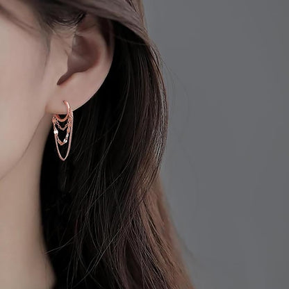 Reffeer Solid 925 Sterling Silver Chain Drop Earrings Hoop for Women Teens Hoop Earrings Tassel Chain Huggie Dangle Earrings