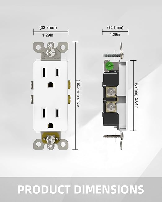 ThunderWay 15-Amp Decorator Receptacle Outlet (2Pack) - Non-Tamper-Resistant, 125V/1875W, UL Listed, White