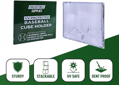 UV Protected Baseball Display Case  Acrylic Baseball Cube Clear Storage Case with UV Protection (1 UV Baseball Cube)