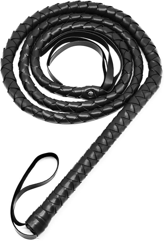 Black Whip for Halloween Costume - 6.5 Feet PU Leather Soft Prop Whip, Cat Woman Lion Tamer Cowboy Costume Accessory for Adult Women Party Dress Up Cosplay