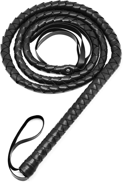 Black Whip for Halloween Costume - 6.5 Feet PU Leather Soft Prop Whip, Cat Woman Lion Tamer Cowboy Costume Accessory for Adult Women Party Dress Up Cosplay