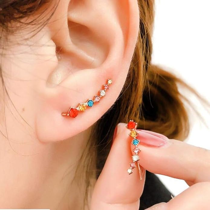 Silver Rose Gold Plated Cubic Zircon Climber Wrap Cuff Earrings