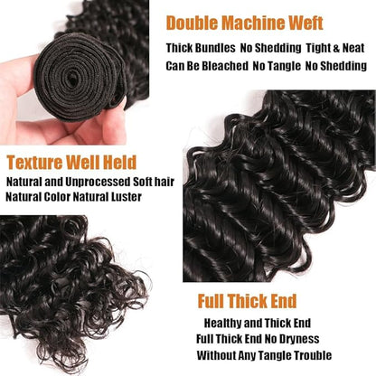 12A Deep Wave Human Hair Bundles Brazilian Virgin Deep Curly Bundles Human Hair 100 Unprocessed Virgin Raw Wet And Wavy Bundles Natural Black Color Water Wave Human Hair Bundles 26 Inch