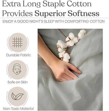 Haus and Kinder King Size Sheets Set, 400 Thread Count Cotton Sheets with Sateen Weave, 4 Piece Set with 15 Deep Pocket (Light Grey)